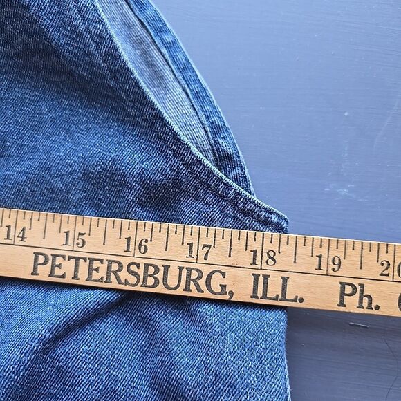 Vintage 90s Denim Overalls Capris American Flag Med Blue Jean USA Embroidered - Picture 9 of 9